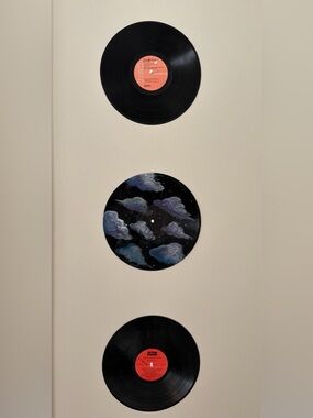 Hand-Painted Vinyl Record Wall Art - Black with Purple/Blue Clouds